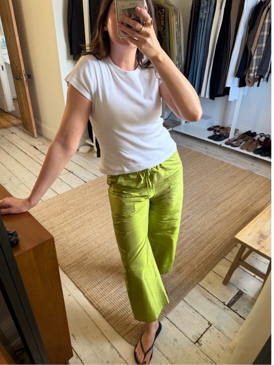 DONNI. Pants - DONNI Silk Taffeta Cargo Pant Pistachio Green XXS
